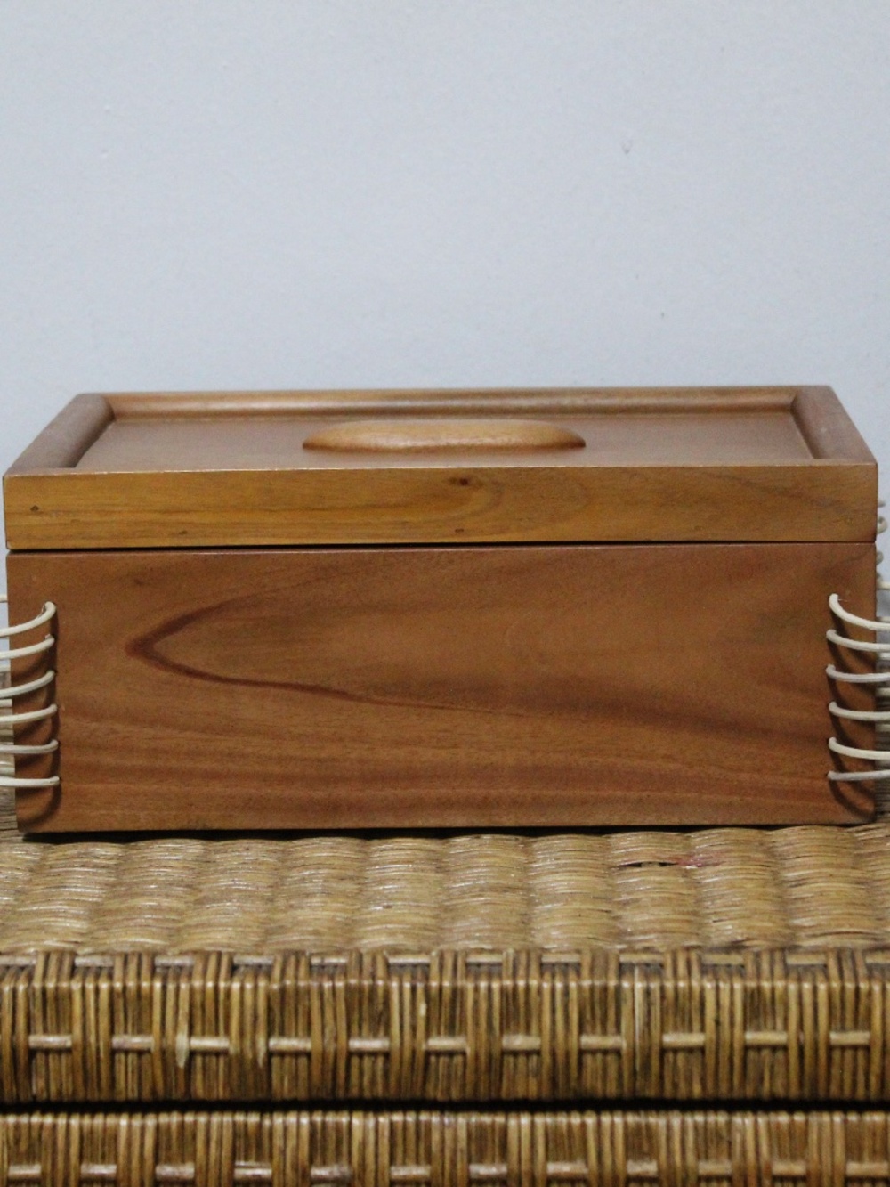 West Elm.  Decorative Wooden Storage Box With a Lid and Side Cord Detailing